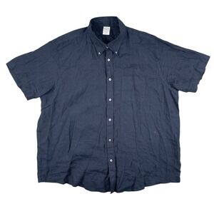 Brooks Brothers Shirt Mens XXL Blue‎ Linen 1818 Regular Fit Pocket Short Sleeve